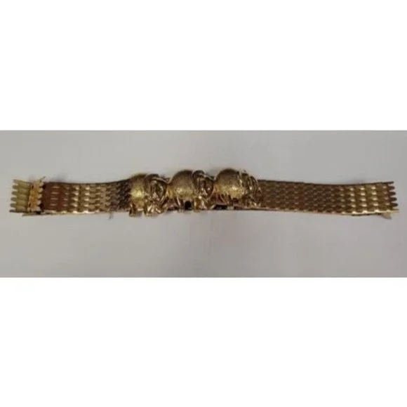 Vintage Accessory Accent NYC Gold Tone Lucky Elephant Scales Flex Belt 1990 Vintage Accessory Accent NYC Gold Tone Lucky Elephant Scales  main image 3